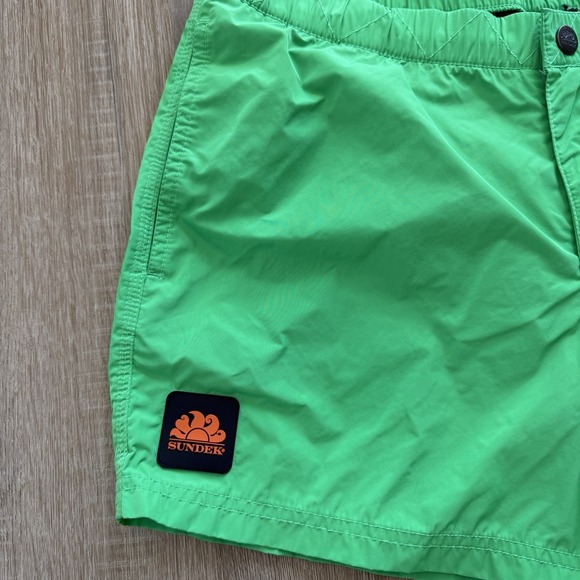SUNDEK Swim Shorts Men Medium Bright Neon Green Athletic Trunks Pockets - Picture 2 of 7